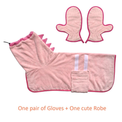 2 Counts Quick-Dry Dog Bathrobe Pet Towels Set, Adjustable Microfiber Robe with Drying Gloves, Ideal for Cold Weather and Beach Swimming