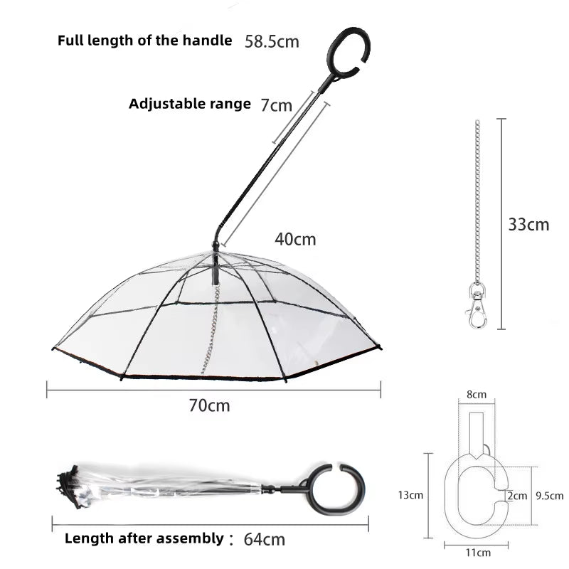2023 New Pet Umbrella Leash Rainproof Snowproof Dog Umbrella Leash for Small Dogs Steerable Adjustable Doggy Outdoor Umbrella