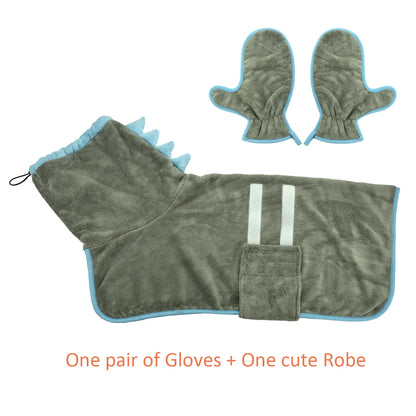 2 Counts Quick-Dry Dog Bathrobe Pet Towels Set, Adjustable Microfiber Robe with Drying Gloves, Ideal for Cold Weather and Beach Swimming